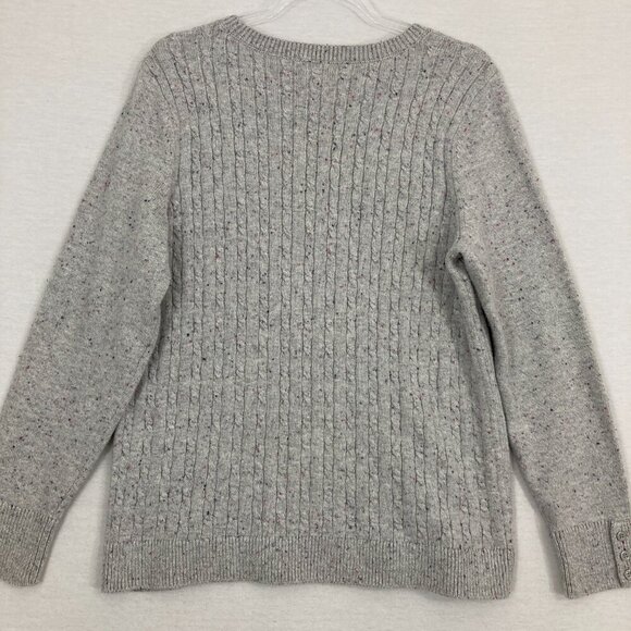 Talbots Gray Confetti Crew Neck Textured Knit Pullover Cozy Sweater XL Preppy - Picture 8 of 9